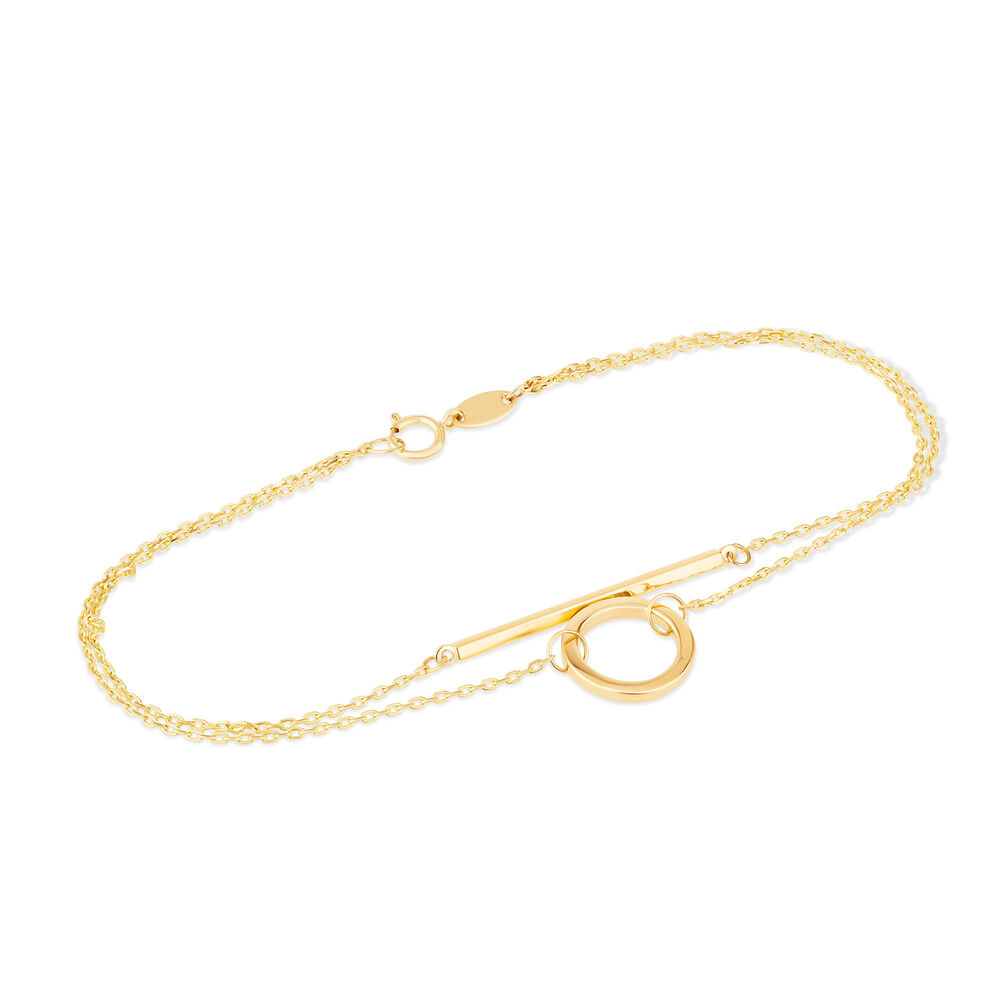 9ct Yellow Gold Bar & Circle Double Chain Bracelet image number 1
