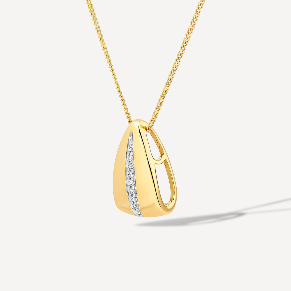9ct Yellow Gold 0.04ct Diamond Centre Channel Polished Tear Shaped Pendant image number 1