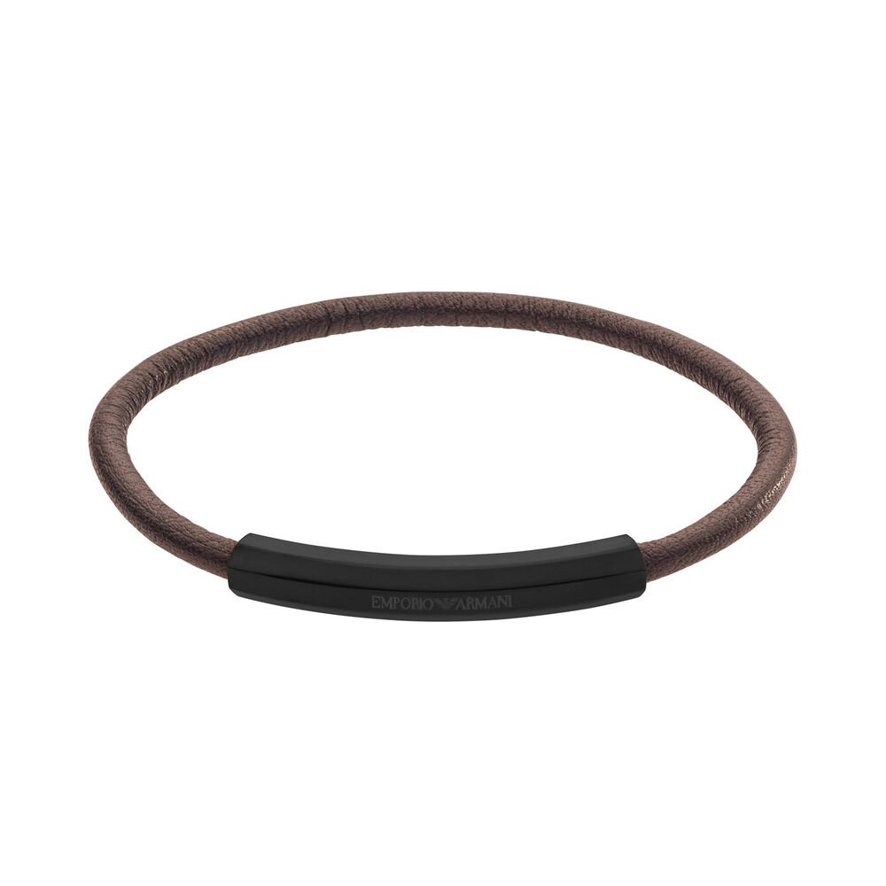 Emporio Armani Gent Signature Brown Leather Bar Bracelet