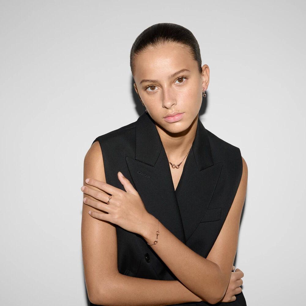 Gucci Horsebit 18k Rose Gold 0.03ct Diamond Pendant Chain Bracelet (Size M, 6.7") image number 3