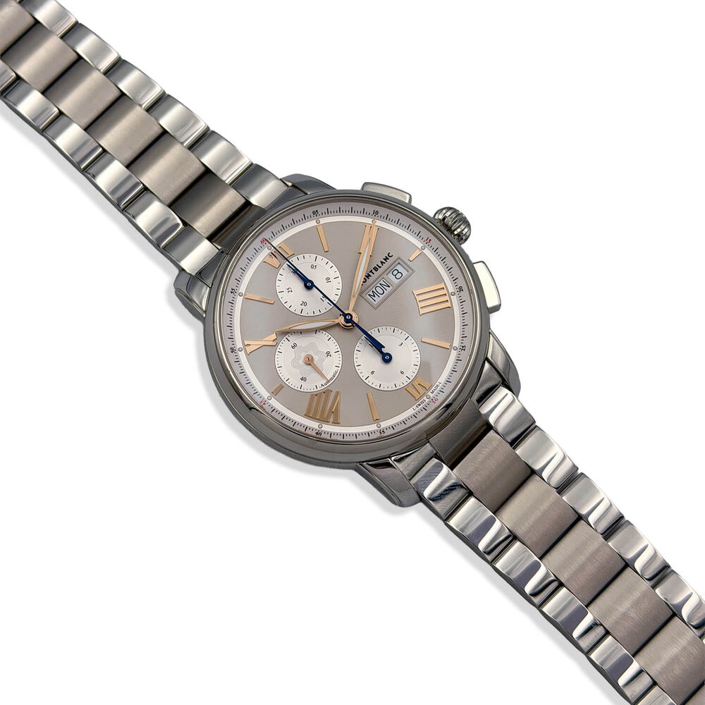 Pre-Owned Montblanc Star Legacy 43mm Beige Dial Rose Gold Index Steel Bracelet Watch image number 1