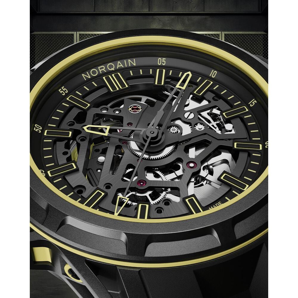 NORQAIN Wild ONE Skeleton X-Lite 41mm Dial Black & Yellow Rubber Strap Watch