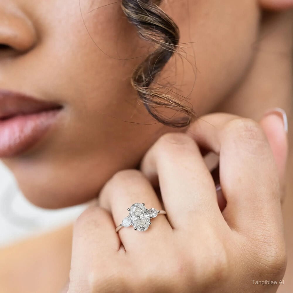 Born Platinum 2.40ct Lab Grown Oval Centre & Pear Sides Diamond Ring