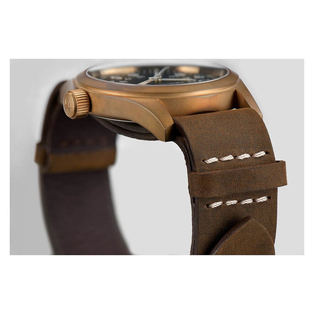 Hamilton Khaki Field 42mm Black Dial Bronze Case Leather Strap Watch image number 4