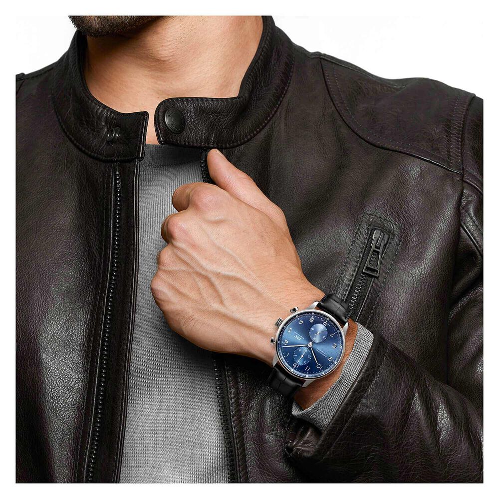 IWC Schaffhausen Portugieser Chronograph Blue Dial Black Strap Watch image number 7