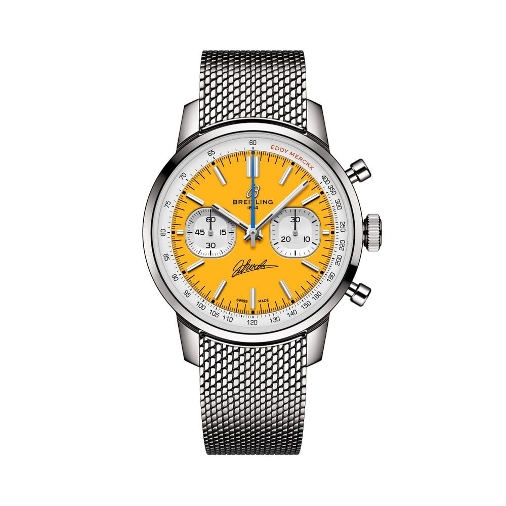 Breitling Top Time B01 Eddy Merckx 41mm Yellow Dial Steel Mesh Bracelet Watch
