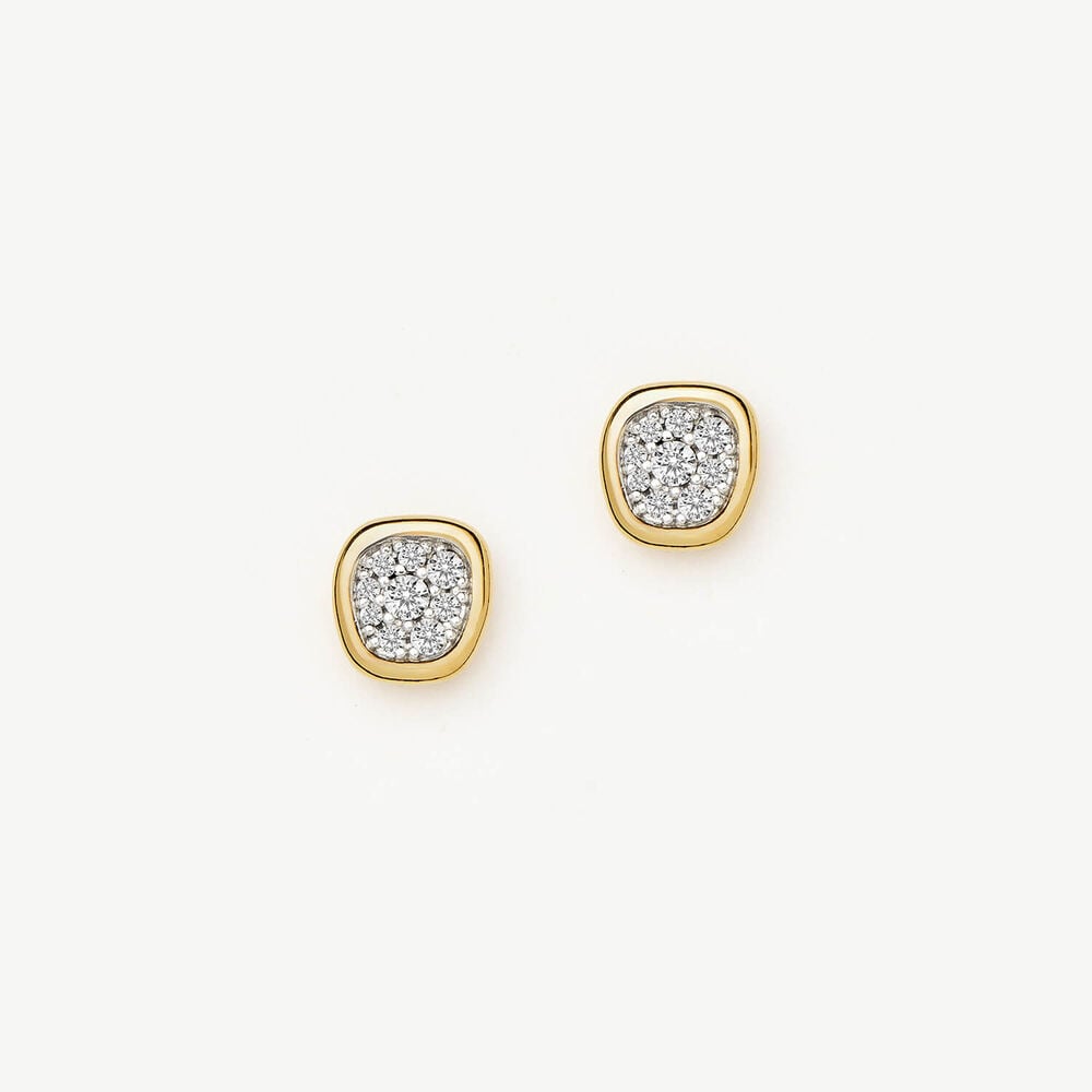 Missoma 18ct Gold Plated Brass Molten Soft Square Pave Cubic Zirconia Stud Earrings
