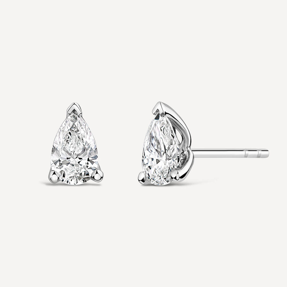Born 9ct White Gold 1.00ct Lab Grown Pear Diamond Stud Earrings image number 1