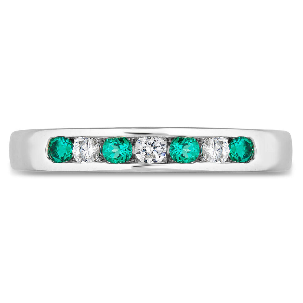 9ct white gold emerald and diamond ring image number 1
