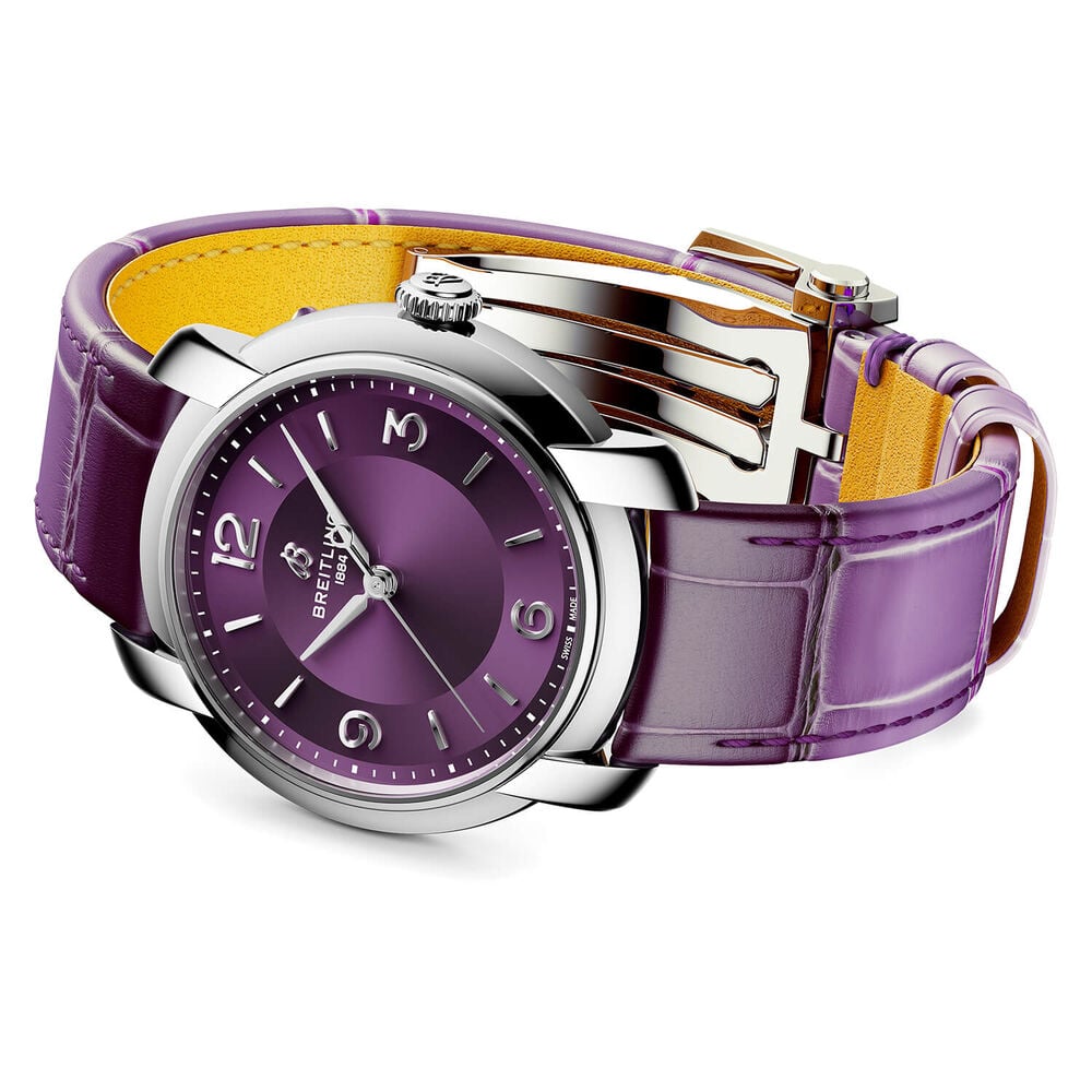 Bretling Lady Premier Automatic 36mm Purple Dial Leather Strap Watch image number 2