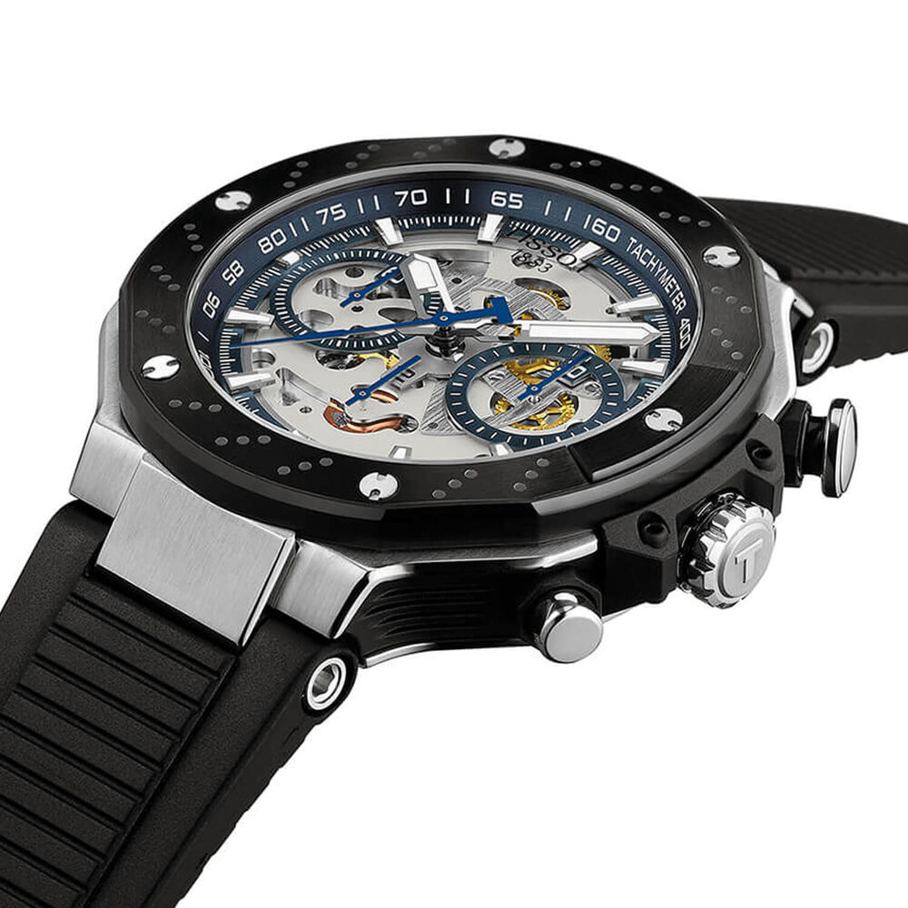 Tissot T-Race MotoGP Automatic Chronograph 45mm Transparent Dial Black Rubber Strap Watch