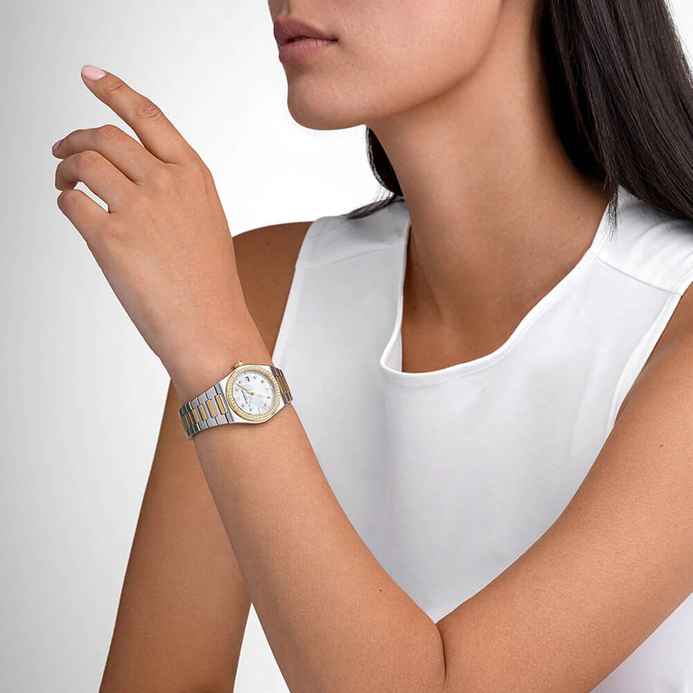 Raymond Weil A.R.T. 30mm Mother of Pearl Dial Diamond Bezel Gold PVD Steel Bracelet Watch