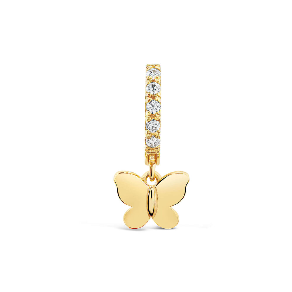 9ct Yellow Gold Cubic Zirconia & Plain Butterfly Single Drop Earring image number 0