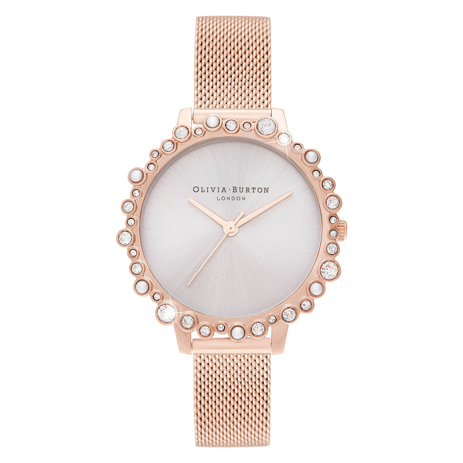 Olivia Burton Bubble Case Pale Rose Gold Mesh Ladies Watch at