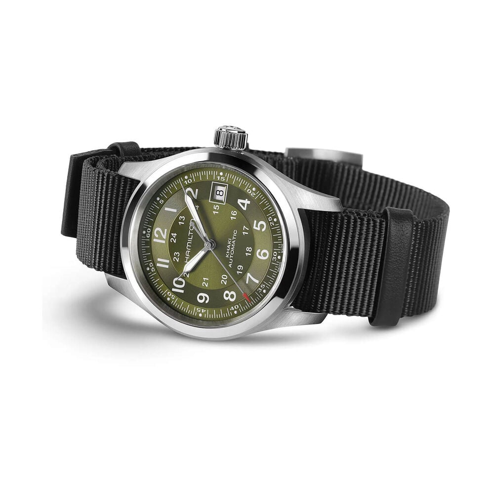 Hamilton Khaki Field 38mm Green Dial Black Fabric Strap Automatic Watch image number 2