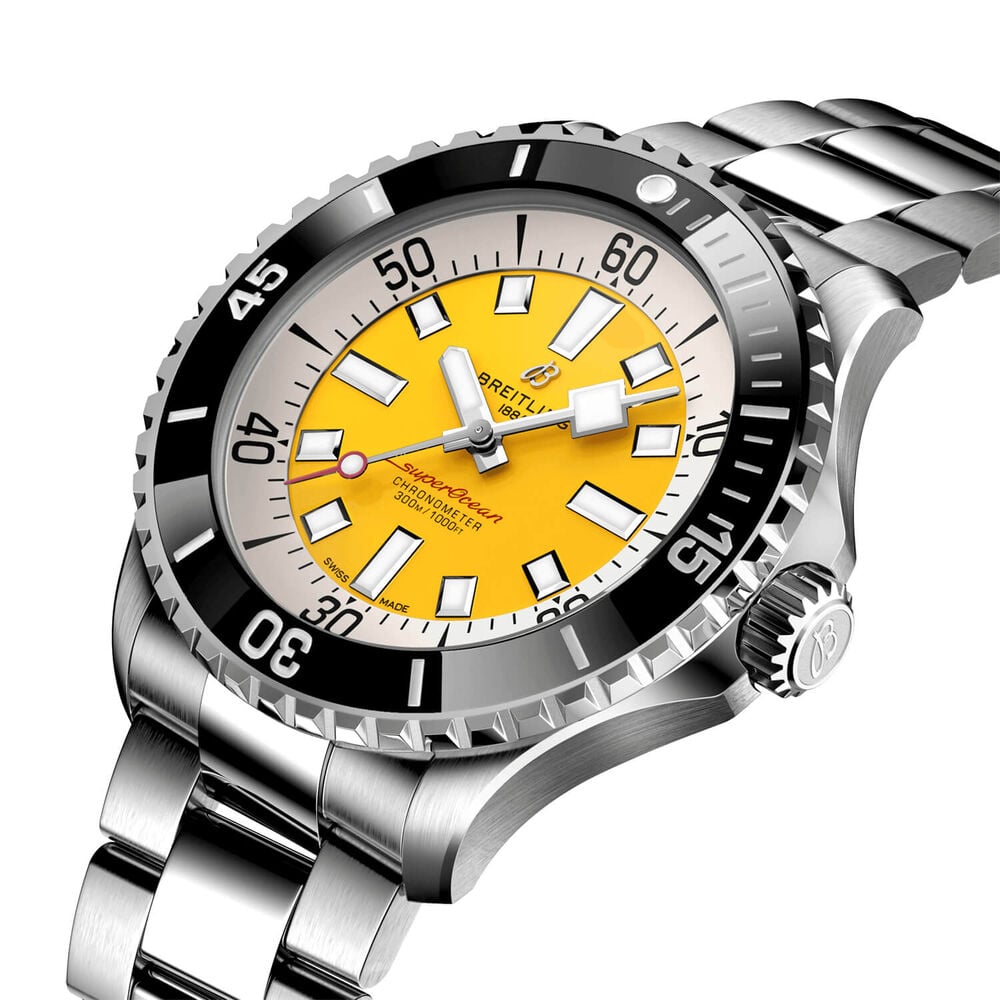 Breitling Superocean 46mm Yellow Dial Steel Bracelet Watch image number 1
