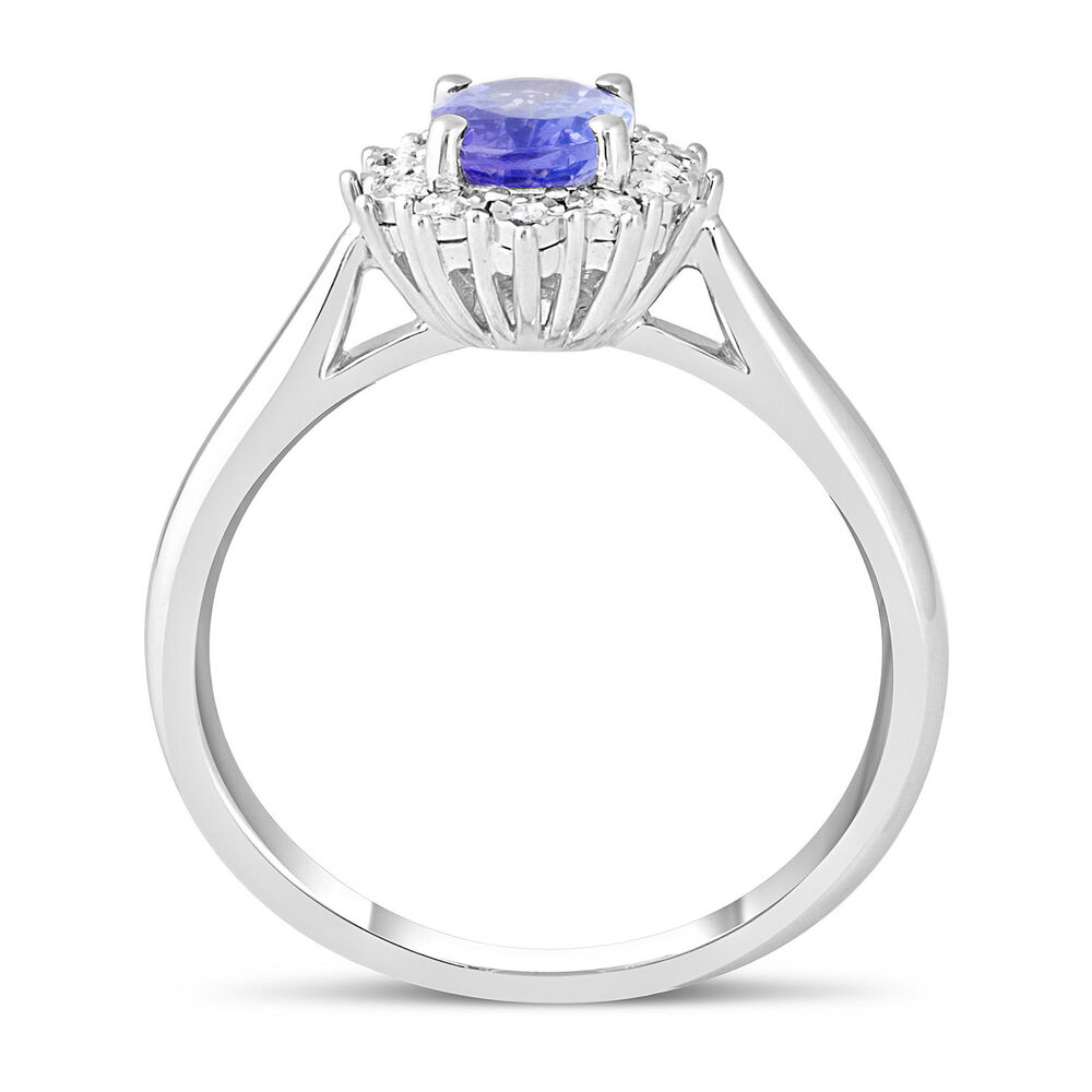 Ladies 9ct White Gold and Diamond Cluster Tanzanite Dress Ring image number 2