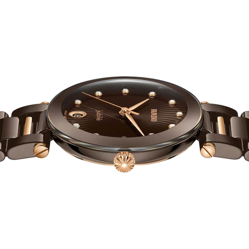 Rado LaCoupole Diamonds 31mm Brown Dial Rose Gold PVD Steel & High-Tech Ceramic Bracelet Watch image number 2