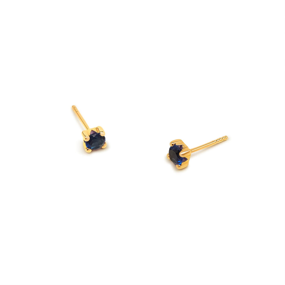 9ct Yellow Gold Four Claw Set Dark Blue Cubic Zirconia Stud Earrings
