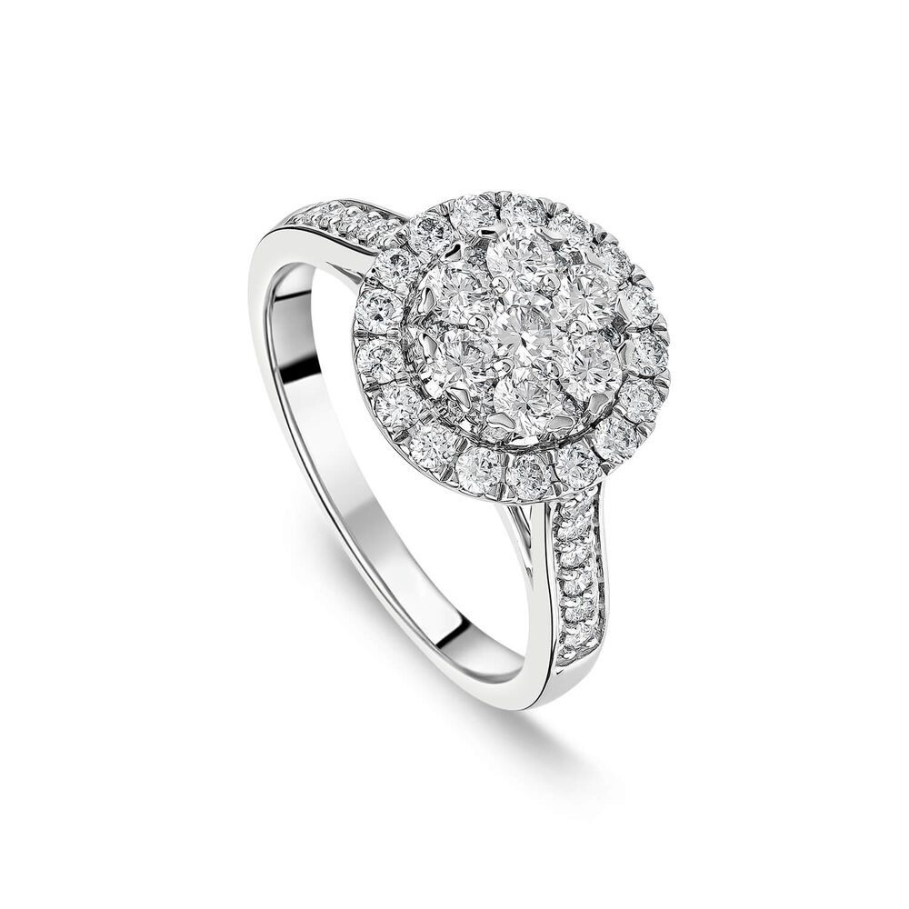 Platinum 1.00ct Round Cluster Diamond & Diamond Shoulders Ring