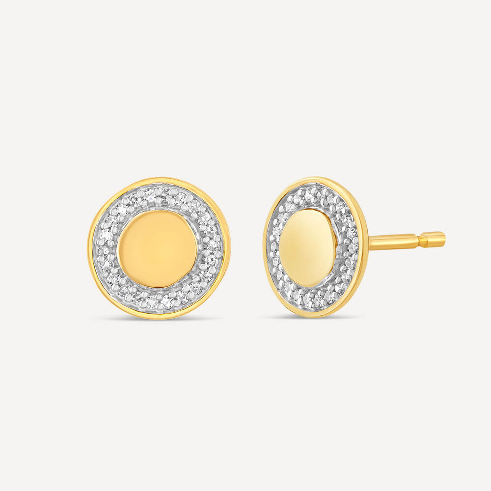 9ct Yellow Gold 0.06ct Diamond Circle Disc Stud Earrings image number 1