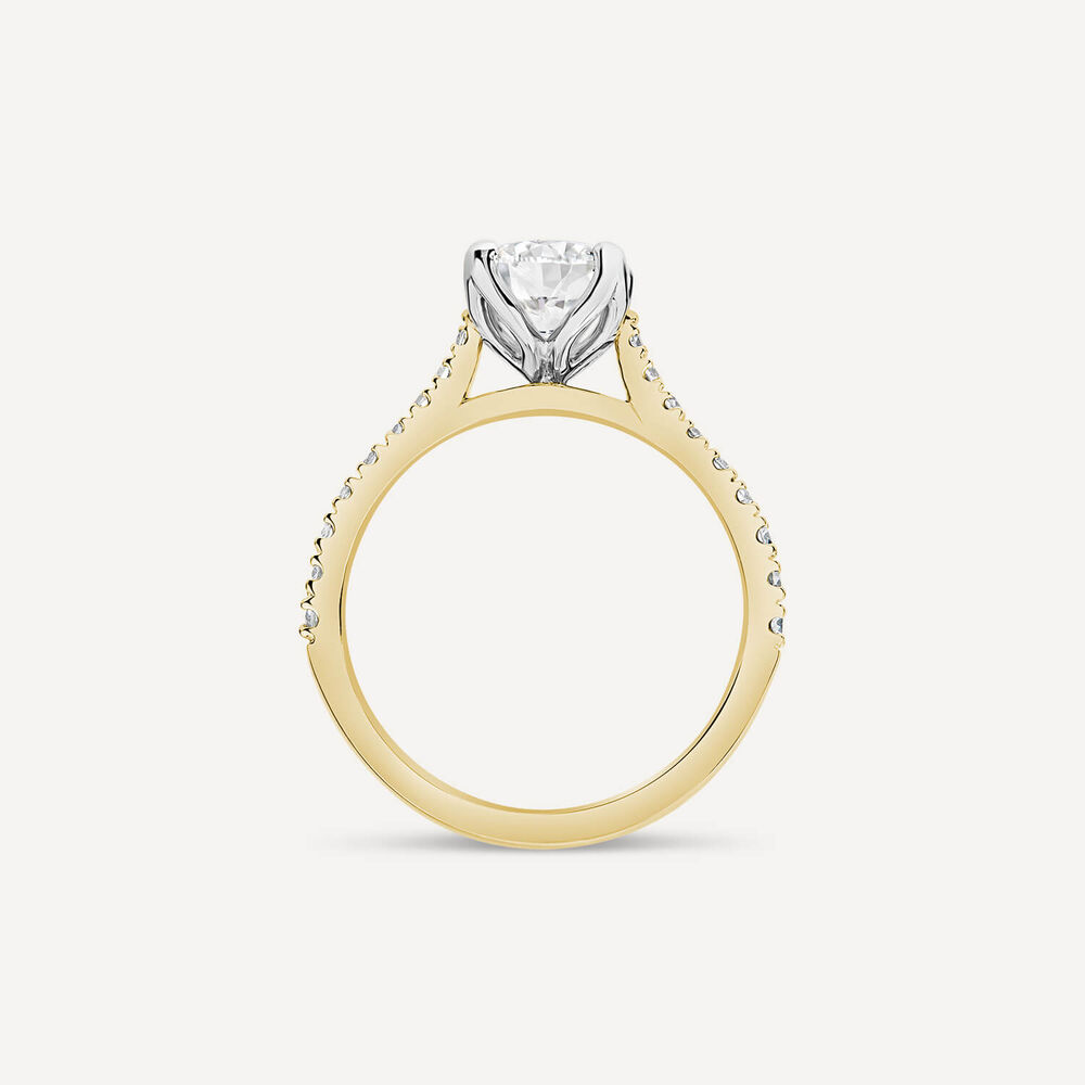 Born Yellow Gold Lab Grown 1.20ct Round Brilliant Solitaire & Diamond Sides Ring image number 4