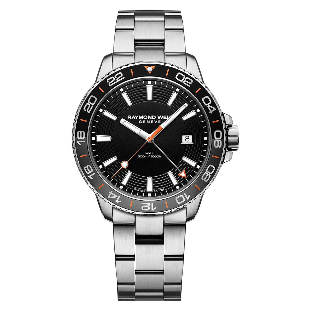Raymond Weil Tango GMT 42mm Quartz Black Dial Black Bezel Steel Case Bracelet Watch