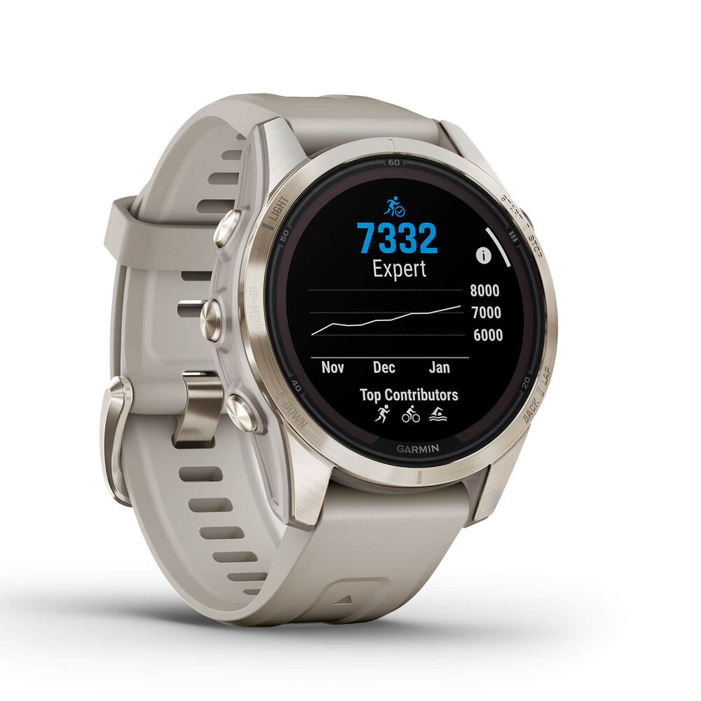 Garmin Fenix 7S Pro Sapphire Solar 42mm Cream Gold Case Light Sand Strap Watch image number 3