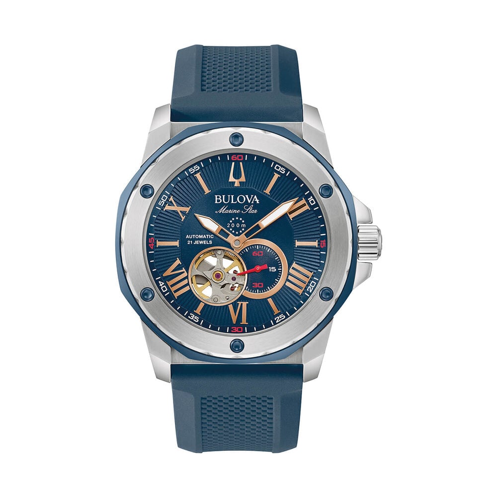 Bulova Marine Star Series A Automatic 45mm Blue Dial Silicone Strap Watch image number 0