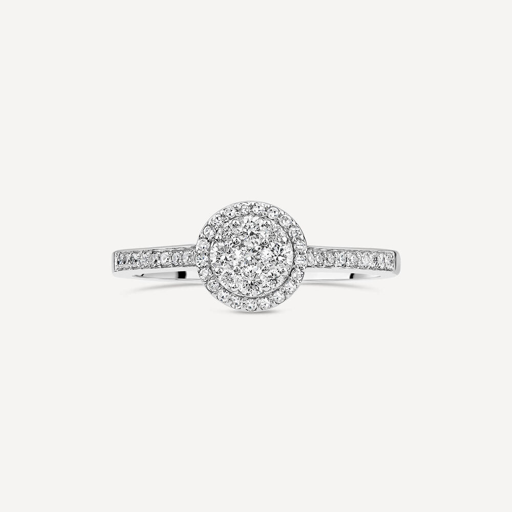 18ct White Gold Round 0.32ct Halo Diamond Shoulders Ring image number 1