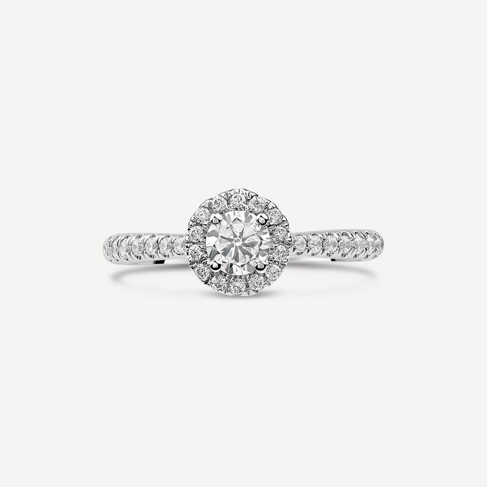 18ct White Gold Orchid Setting 0.75ct Round Halo Diamond &Diamond Shoulders Ring image number 2