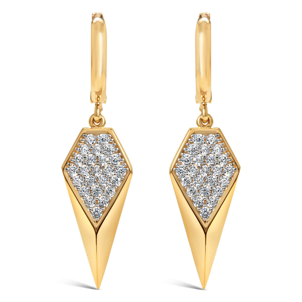 9ct Yellow Gold Hoop Cubic Zirconia Hanging Spear Earrings