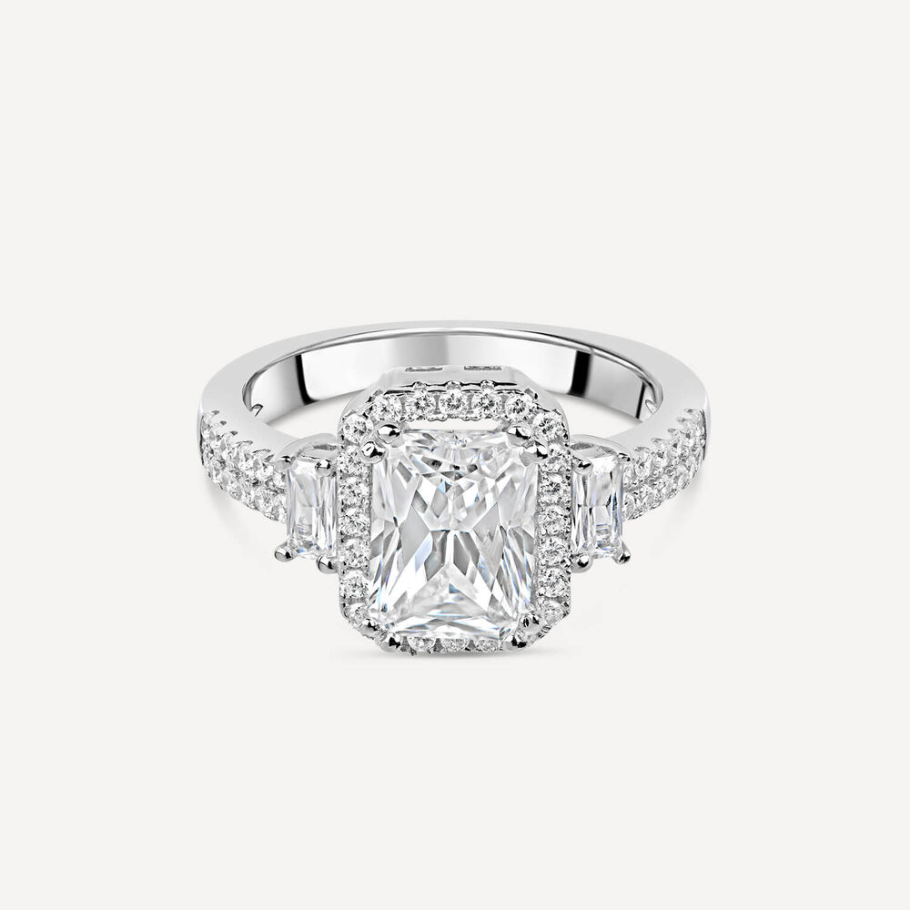 Silver cubic zirconia rectangular cluster ring image number 4