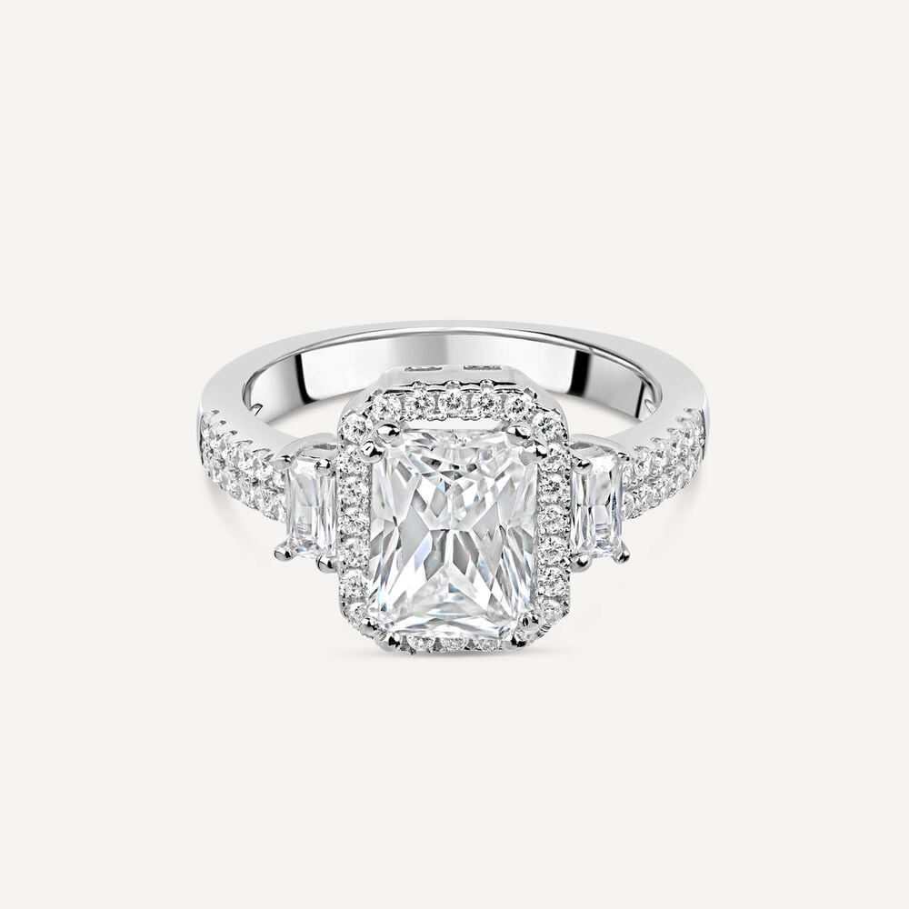 Silver cubic zirconia rectangular cluster ring image number 4