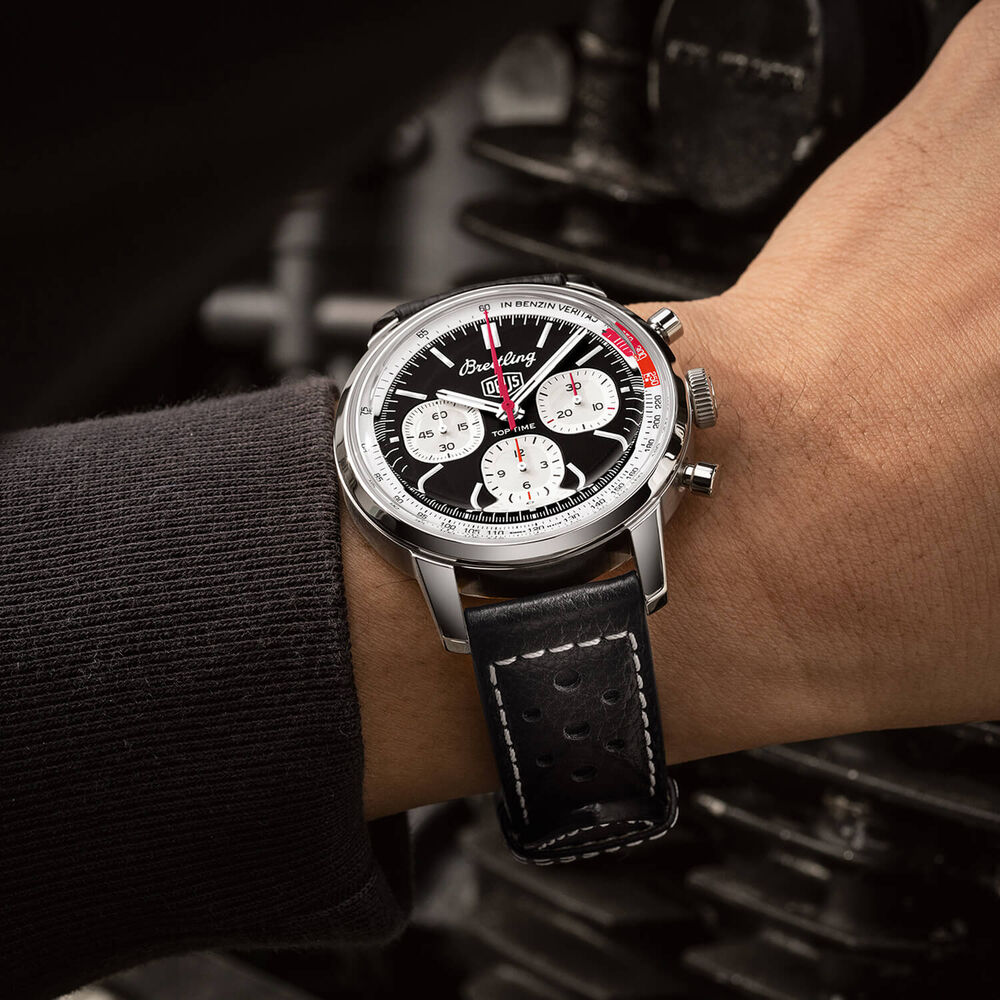 Breitling Top Time B01 Deus 41mm Black & White Chrono Dial Black Strap Watch image number 3