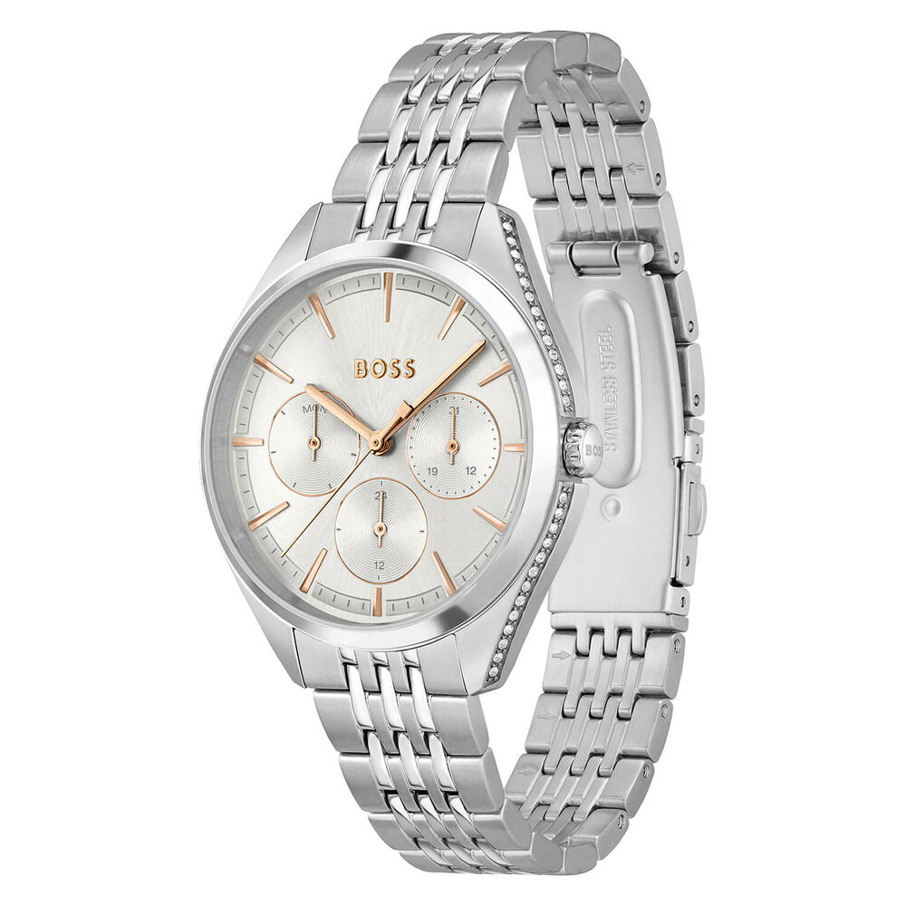 BOSS Saya 37mm Quartz Silver Dial Rose Gold Index Steel Case Bracelet Watch