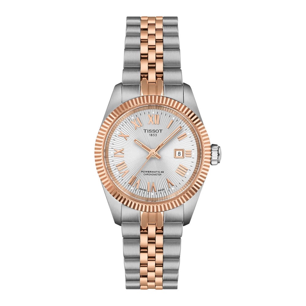 Tissot Ballade Powermatic 48 COSC 30mm Silver Dial Rose Gold PVD Steel Bracelet Watch image number 0