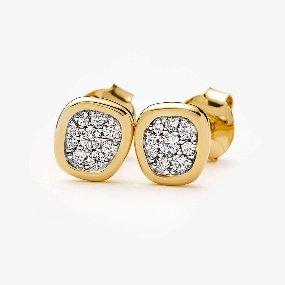Missoma 18ct Gold Plated Brass Molten Soft Square Pave Cubic Zirconia Stud Earrings
