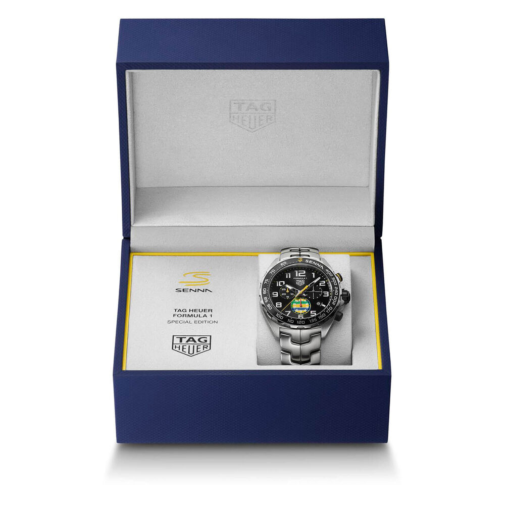 TAG Heuer Formula 1 Chronograph x Senna 43mm Black Dial Steel Bracelet Watch image number 6