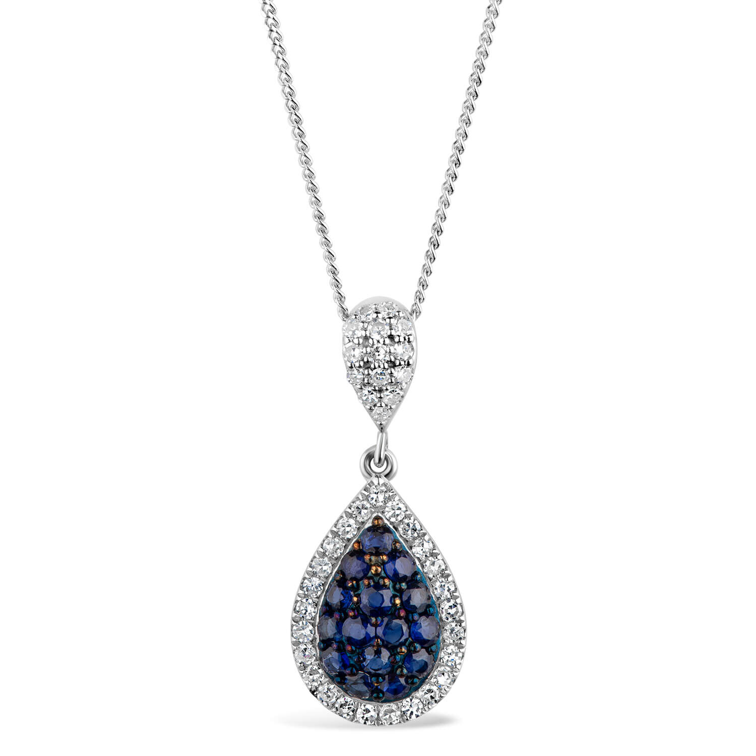 9ct White Gold 0.15ct Diamond And Sapphire Pear Drop Pendant at Fraser Hart