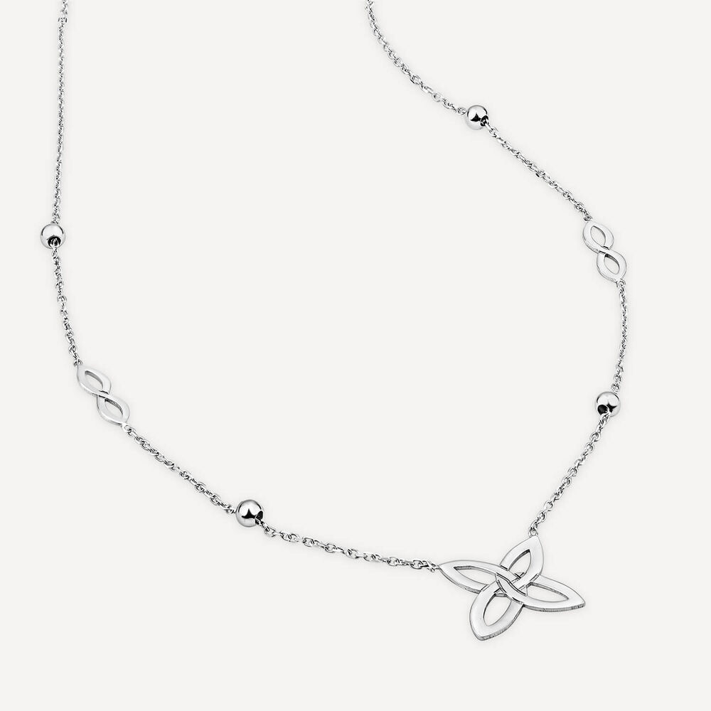 9ct White Gold Flower Infinity Beads Necklet image number 3