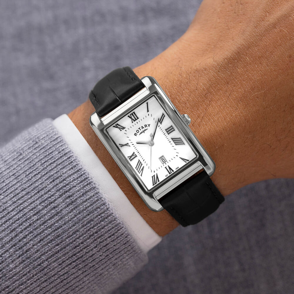 Rotary Heritage Astoria 29x36mm White Dial Black Leather Strap Watch