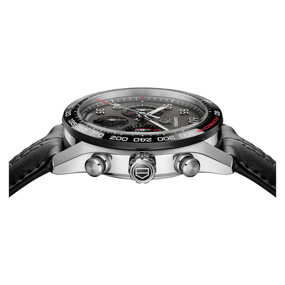 TAG Heuer Carrera Chronograph x Porsche 44mm Black Dial & Bezel Leather Strap Watch image number 1