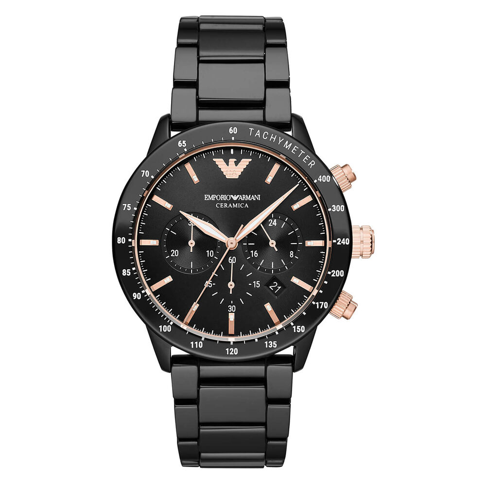 Emporio Armani Mario Round Black Cronograph Dial Ceramic Bracelet Watch