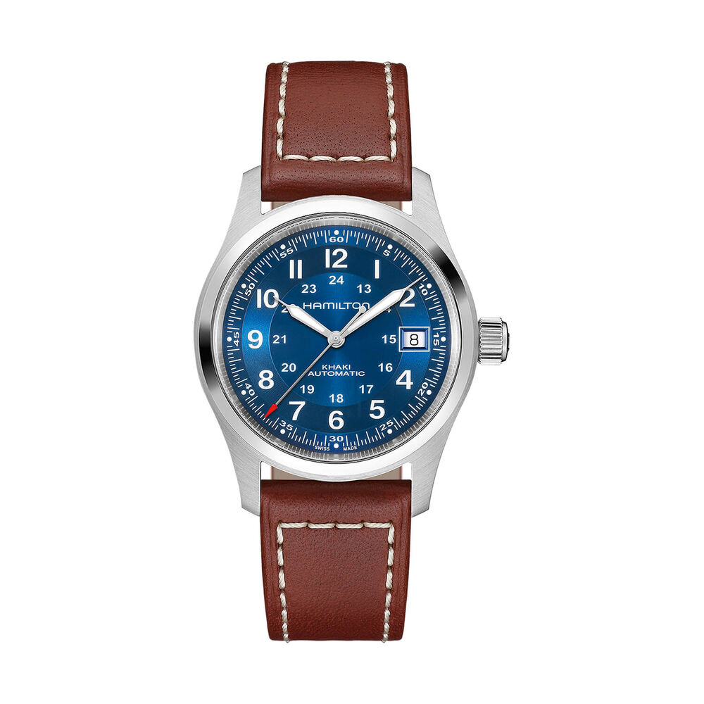 Hamilton Khaki Field 38mm Blue Dial Brown Leather Strap Watch image number 0