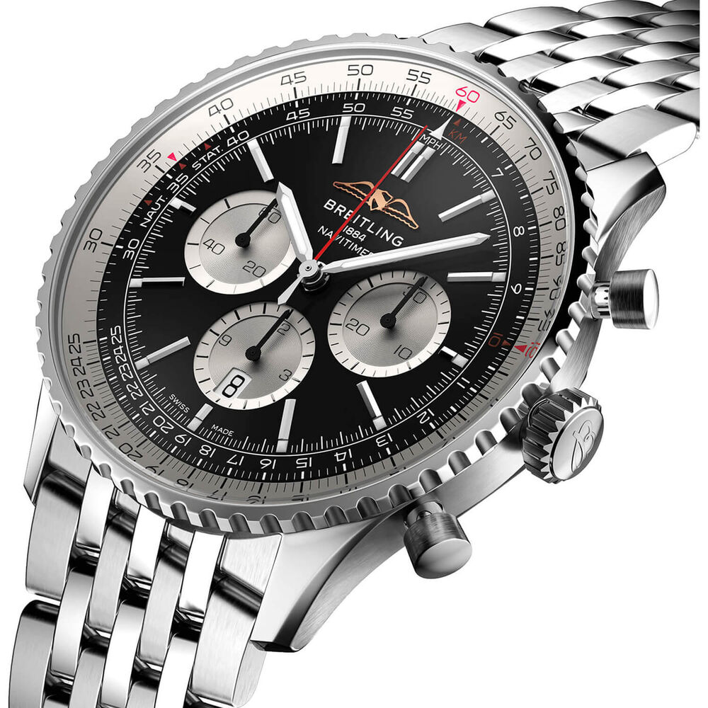 Breitling Navitimer B01 Chronograph 46 Black Dial Silver Details Steel Bracelet Watch image number 1