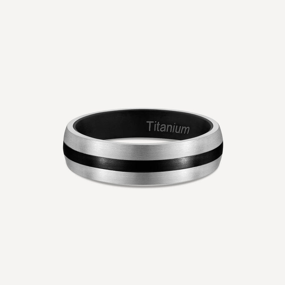 Titanium Black Centre Stripe Mens Band Ring image number 2