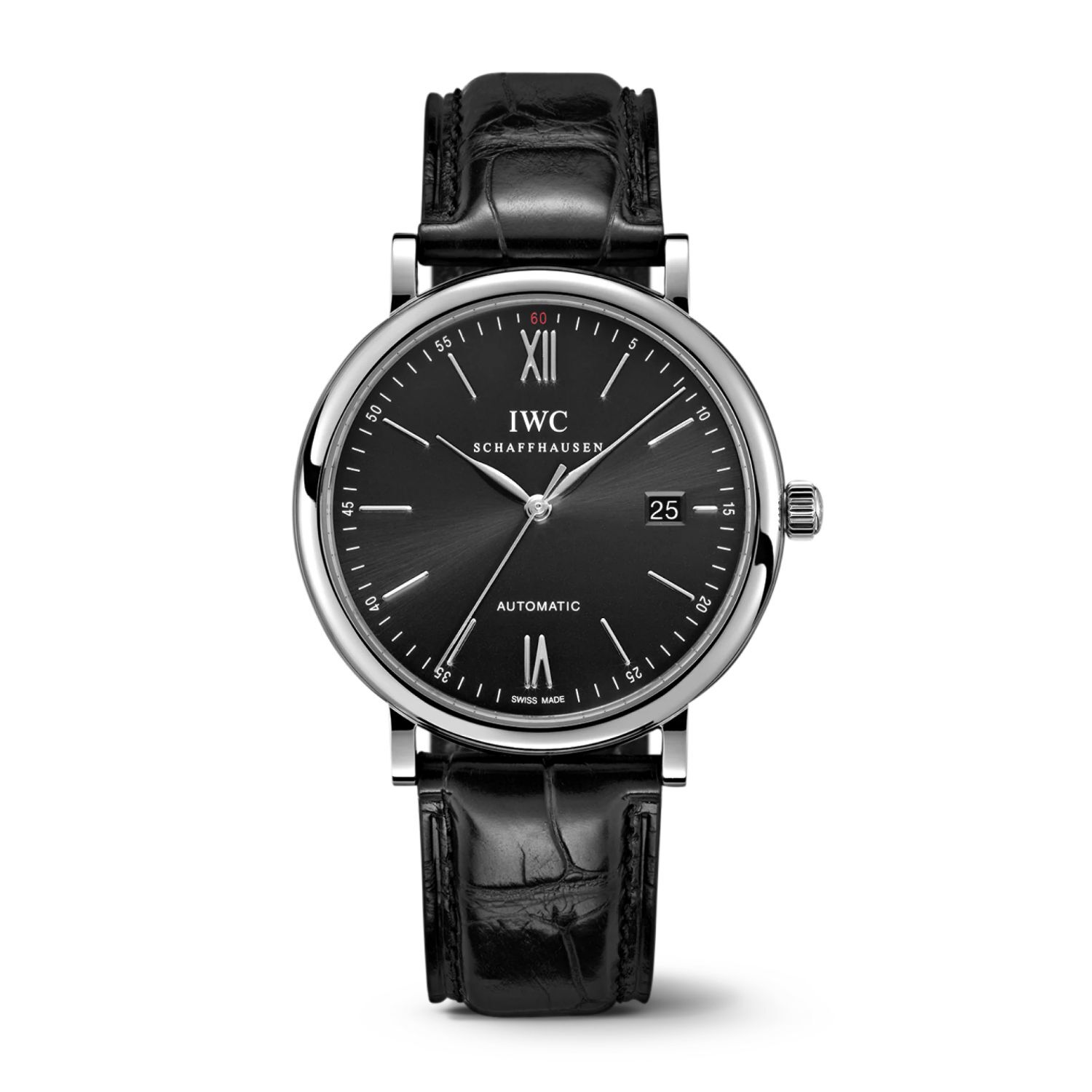 IWC Portofino Automatic Black Dial Black Leather Strap Watch