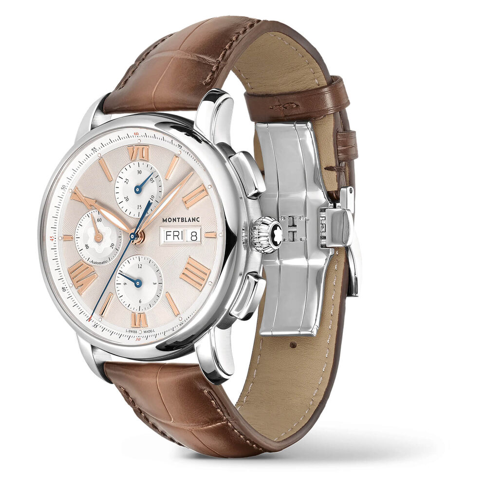 Montblanc Star Legacy 43mm Silver Dial Brown Strap Watch image number 2