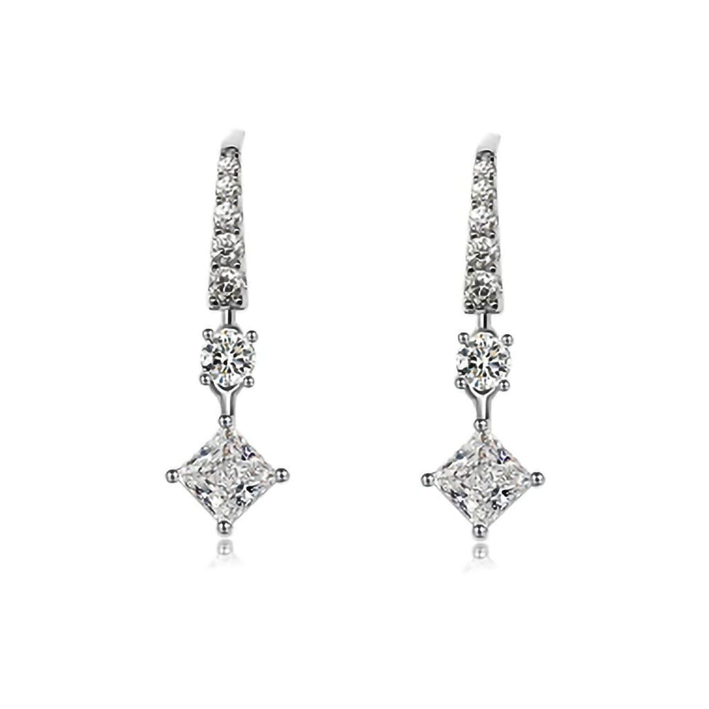 CARAT* London Thea Princess Cubic Zirconia White Gold Plated Drop Earrings